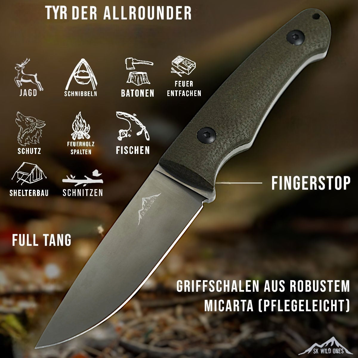 Outdoor Messer Survival - Jagdmesser Feststehende Klinge - Tyr